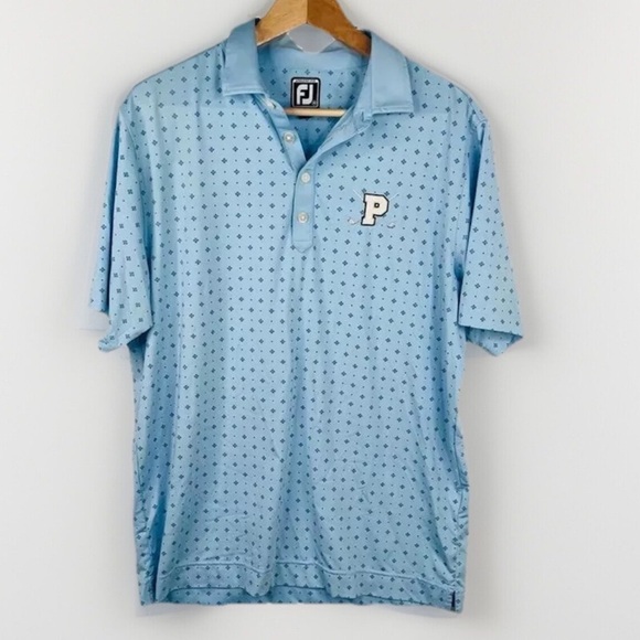 FootJoy FJ Golf Shirt Light Blue Patterned Embroidered Logo Polo Mens Size M - Picture 1 of 10